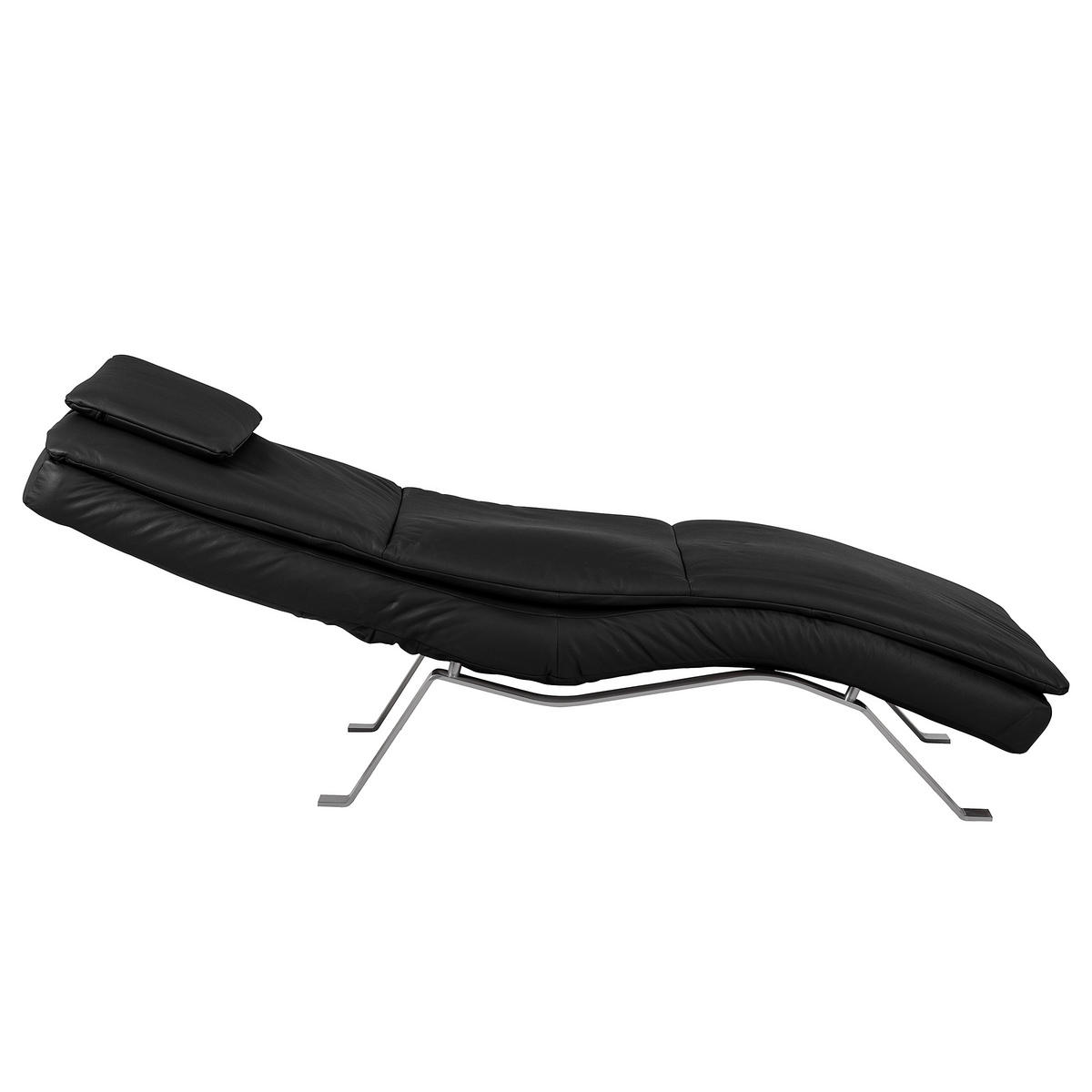 RELAXLIEGE in Echtleder Schwarz  - Silberfarben/Schwarz, Design, Leder/Metall (65/95/171cm) - Celina Home