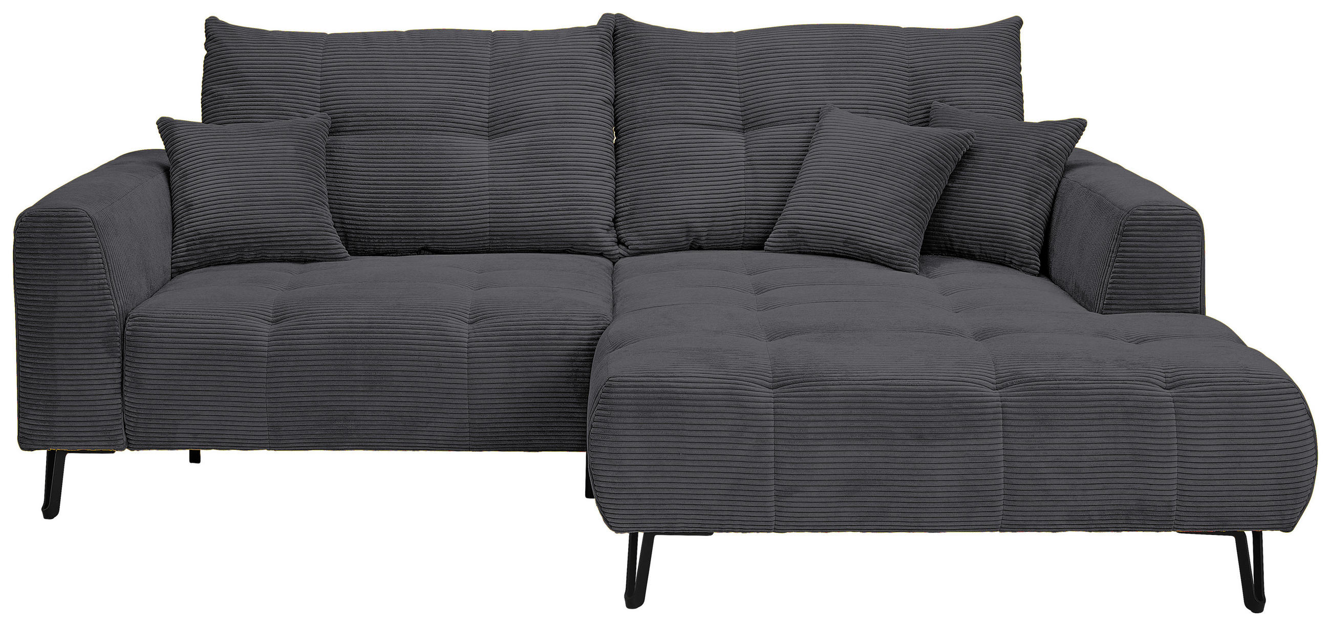 ECKSOFA in Cord Anthrazit  - Anthrazit/Schwarz, Konventionell, Textil/Metall (250/175cm) - Carryhome