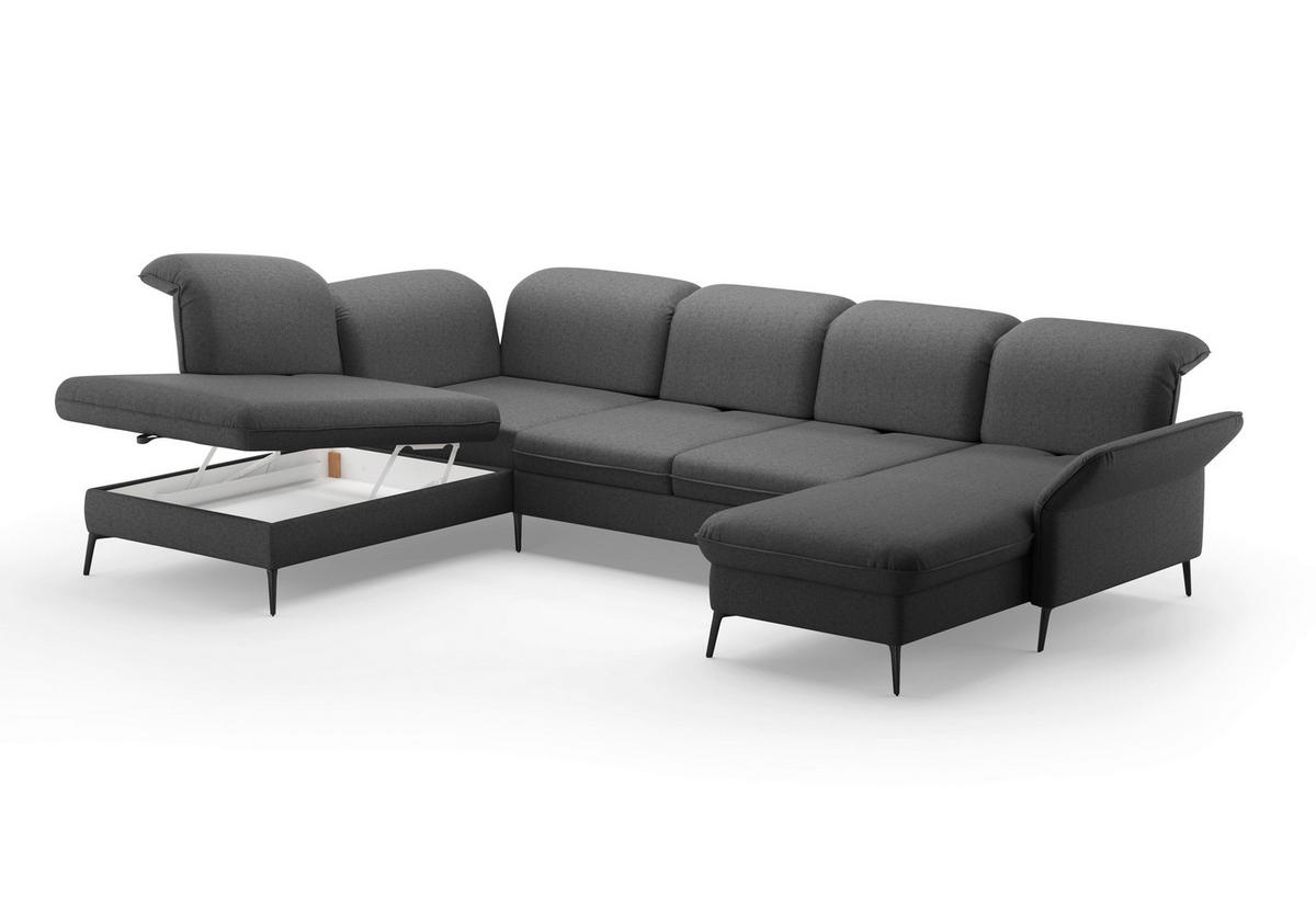 WOHNLANDSCHAFT Dunkelgrau Flachgewebe  - Dunkelgrau/Schwarz, KONVENTIONELL, Textil/Metall (231/359/198cm) - Sit & More