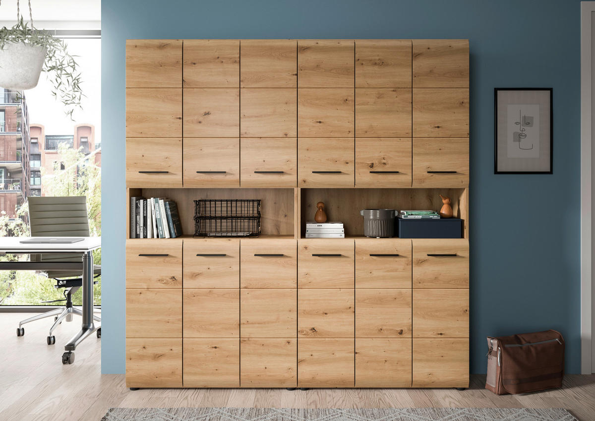 HOCHSCHRANK  - Schwarz/Eiche Artisan, Basics, Holzwerkstoff/Kunststoff (180cm) - MID.YOU