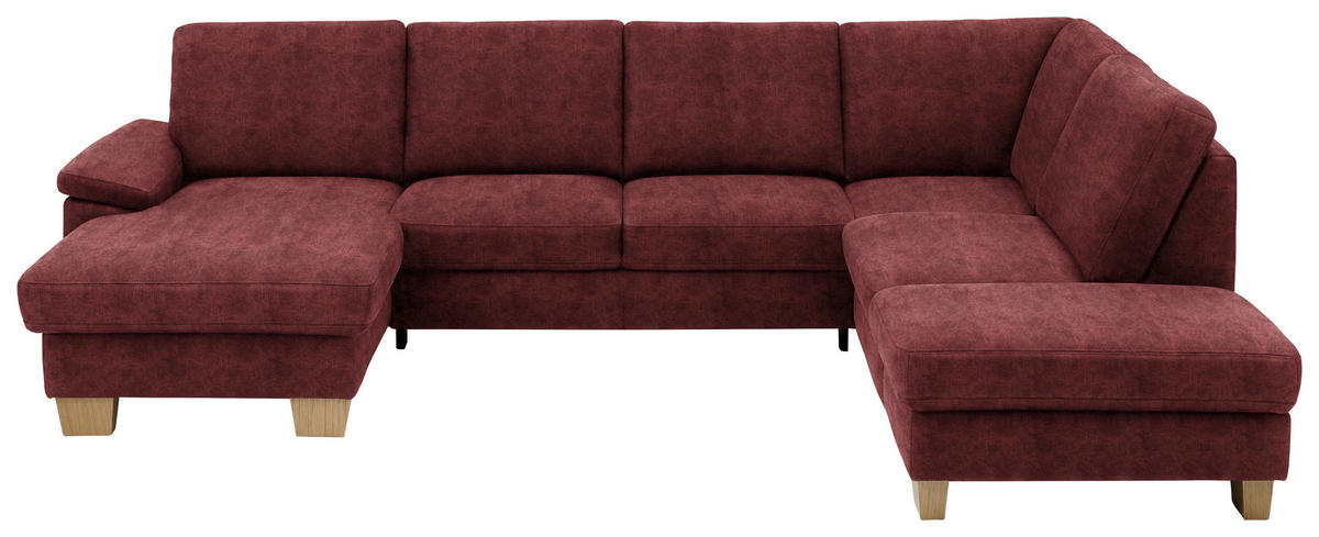 WOHNLANDSCHAFT in Velours Weinrot  - Eichefarben/Weinrot, Konventionell, Holz/Textil (167/316/235cm) - Beldomo System
