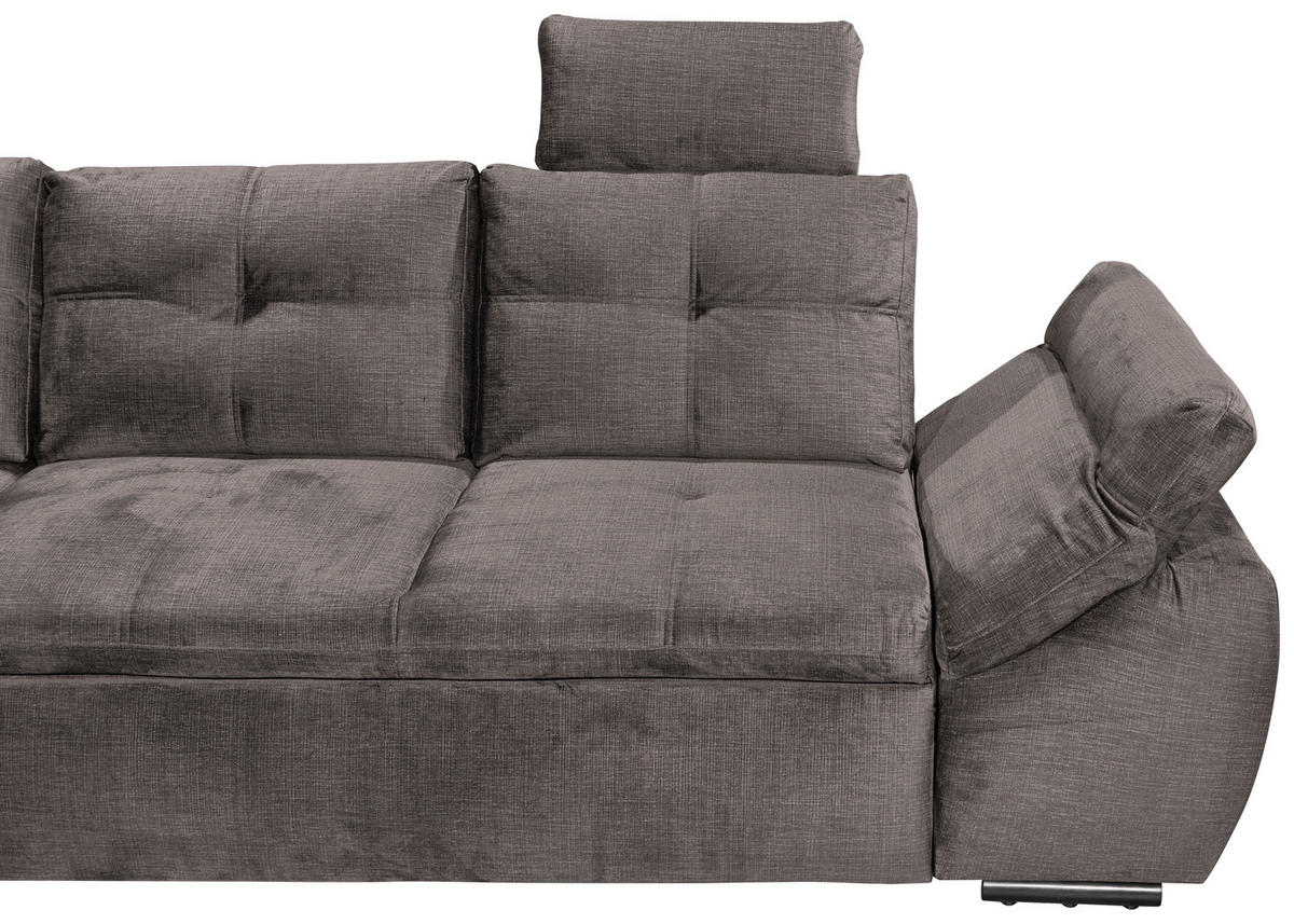 ECKSOFA Graubraun Mikrovelours  - Graubraun/Schwarz, KONVENTIONELL, Kunststoff/Textil (217/265cm) - Carryhome