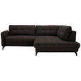 ECKSOFA in Flachgewebe, Leinenoptik Dunkelbraun  247/208 cm  - Dunkelbraun/Schwarz, MODERN, Textil/Metall (247/208cm) - Xora
