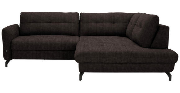 ECKSOFA in Flachgewebe, Leinenoptik Dunkelbraun  247/208 cm  - Dunkelbraun/Schwarz, MODERN, Textil/Metall (247/208cm) - Xora