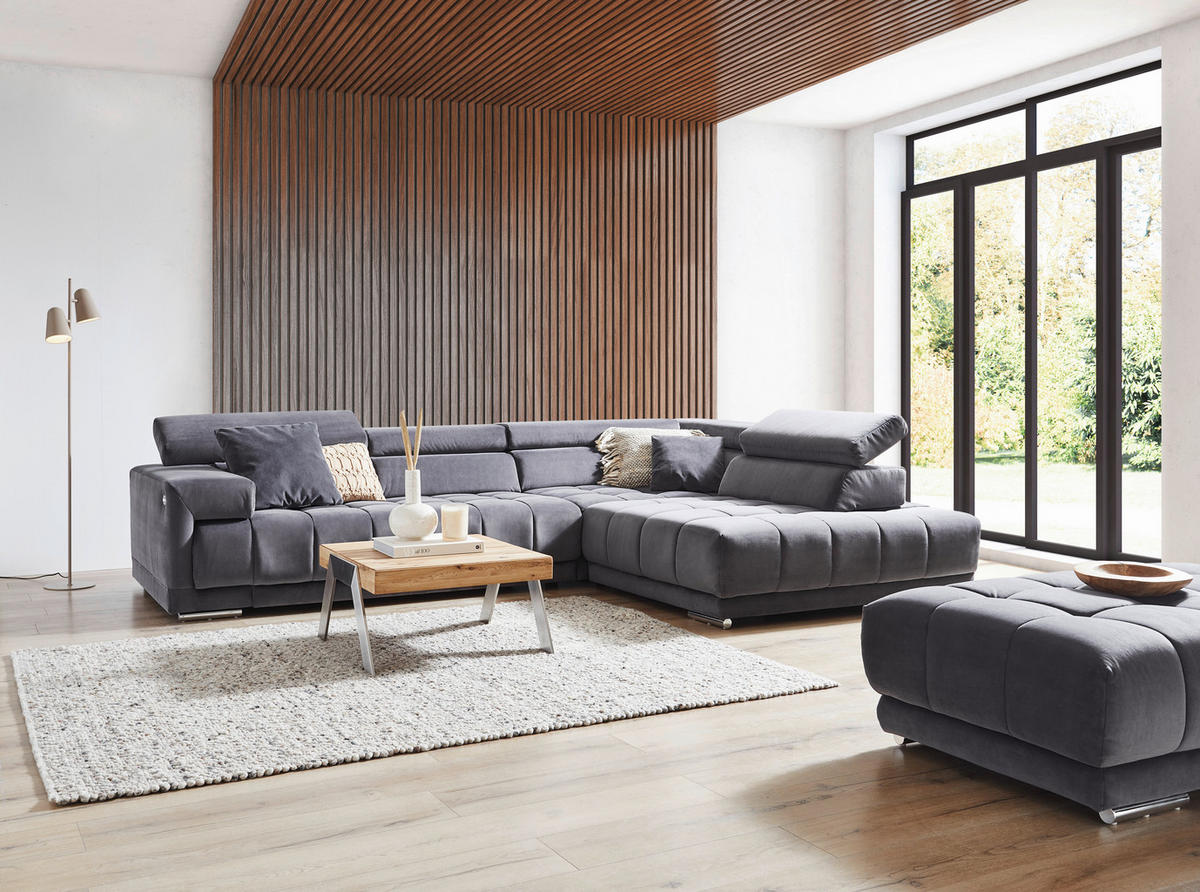 ECKSOFA Anthrazit Mikrofaser  - Chromfarben/Anthrazit, Design, Textil/Metall (326/222cm) - Beldomo Speed