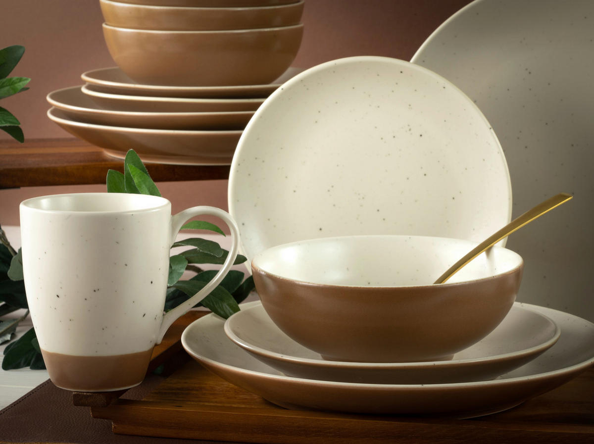 KOMBINOVANÁ SOUPRAVA, 16dílné, kamenina - bílá/terracotta, Trend, keramika (34/32/33cm) - Creatable