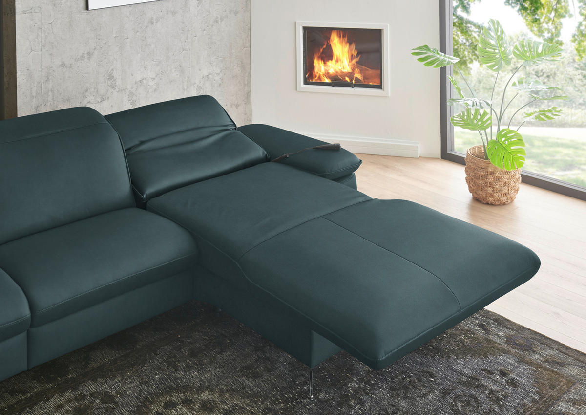 ECKSOFA  Echtleder Graublau  - Graublau/Schwarz, Design, Leder/Metall (307/169cm) - Beldomo Premium