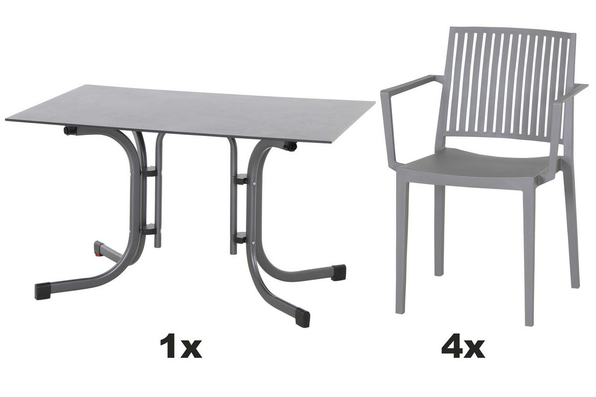 GARTENGARNITUR 5-teilig Stahl 5-teilig  - Anthrazit/Grau, Basics, Kunststoff/Metall (80/8/120cm) - Siena Garden