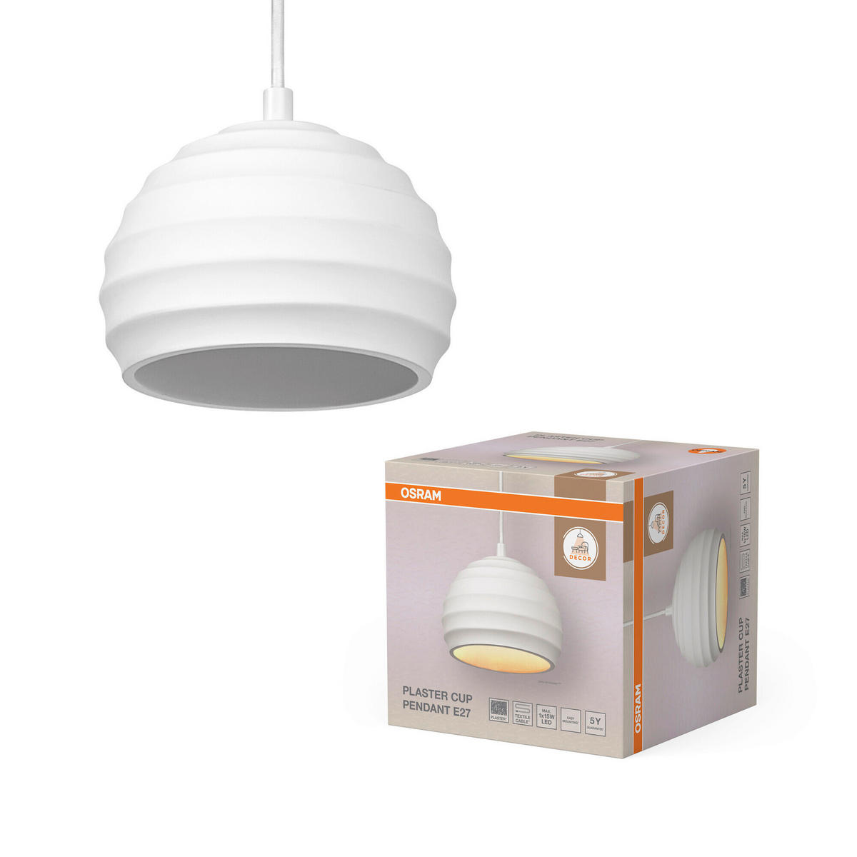 HÄNGELEUCHTE 16/118 cm  - Weiß, Basics, Stein/Metall (16/118cm) - Osram