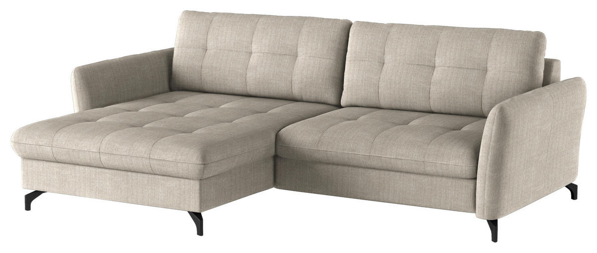 ECKSOFA in Flachgewebe, Leinenoptik Beige  - Beige/Schwarz, Design, Textil/Metall (170/242cm) - Xora