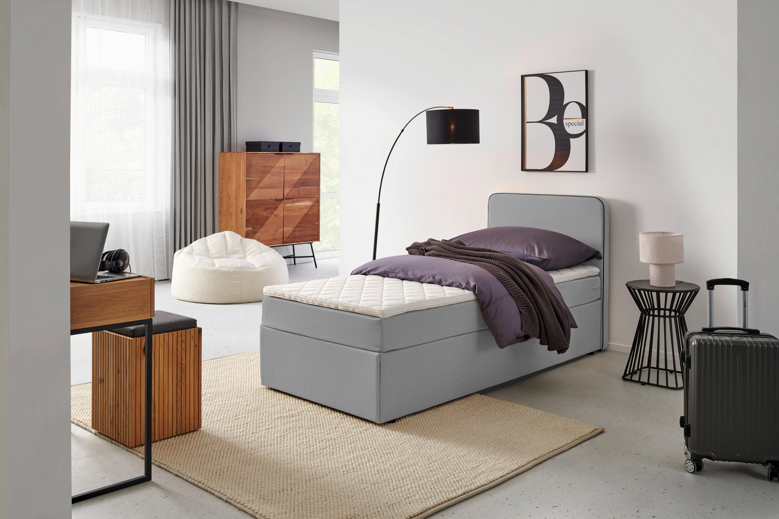 BOXBETT 90/200 cm  in Hellgrau  - Hellgrau, KONVENTIONELL, Holz/Textil (90/200cm) - P & B