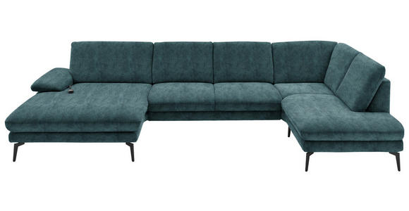 WOHNLANDSCHAFT  in Velours Petrol  - Petrol/Schwarz, Design, Textil/Metall (180/344/208cm) - Dieter Knoll