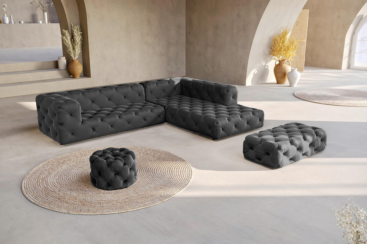 ECKSOFA Fresco in Samt Schwarz  325/228 cm  - Schwarz, Design, Kunststoff/Textil (325/228cm) - P & B