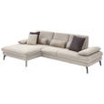 ECKSOFA in Chenille, Mikrofaser Ecru  - Ecru/Schwarz, Design, Textil/Metall (157/299cm) - Dieter Knoll