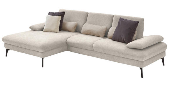 ECKSOFA in Chenille, Mikrofaser Ecru 157/299 cm - Ecru/Schwarz, Design, Textil/Metall (157/299cm) - Dieter Knoll