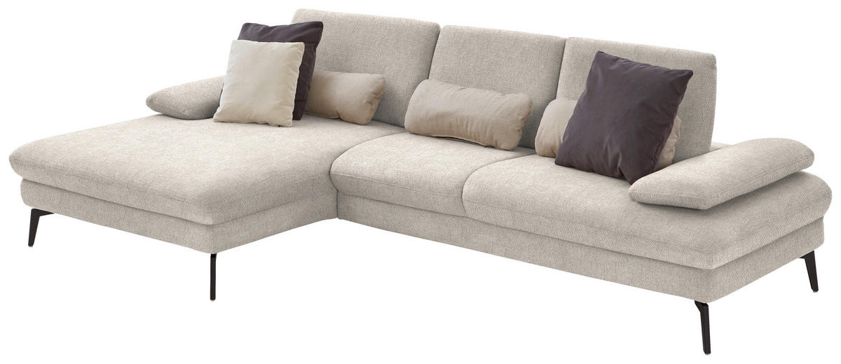 ECKSOFA in Chenille, Mikrofaser Ecru  - Ecru/Schwarz, Design, Textil/Metall (157/299cm) - Dieter Knoll