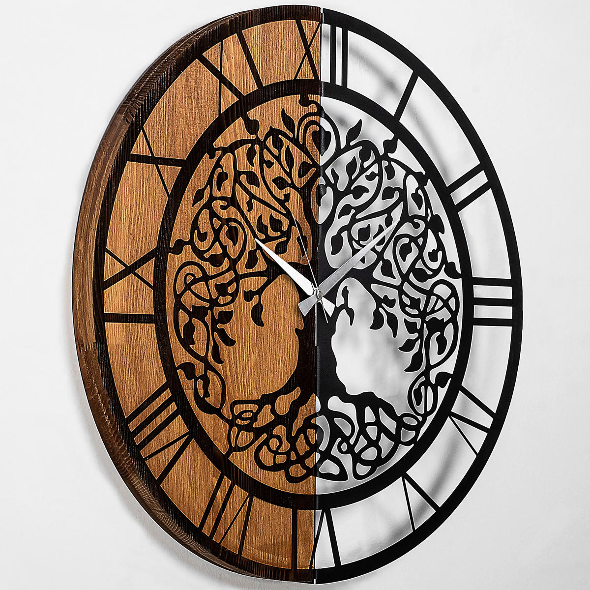 WANDUHR Schwarz, Walnussfarben 56/56/3 cm  - Walnussfarben/Schwarz, LIFESTYLE, Metall (56/56/3cm)