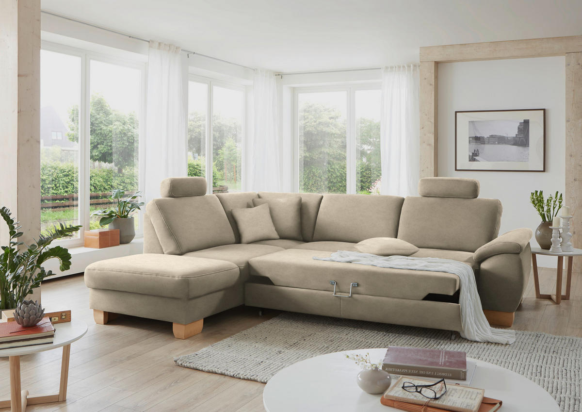 ECKSOFA in Mikrofaser Naturfarben  - Wildeiche/Beige, Konventionell, Holz/Textil (236/286cm) - Voleo