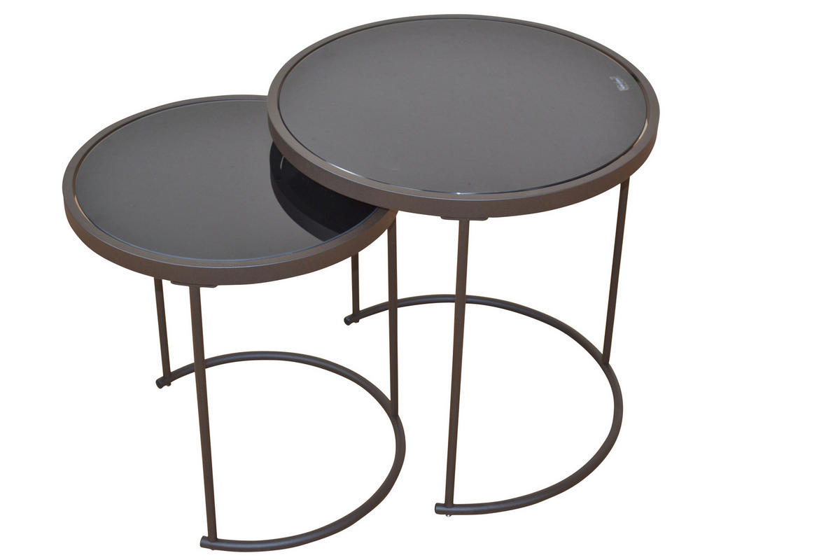 BEISTELLTISCHSET rund Schwarz  - Schwarz/Braun, Design, Glas/Metall (50/50/50cm) - MID.YOU