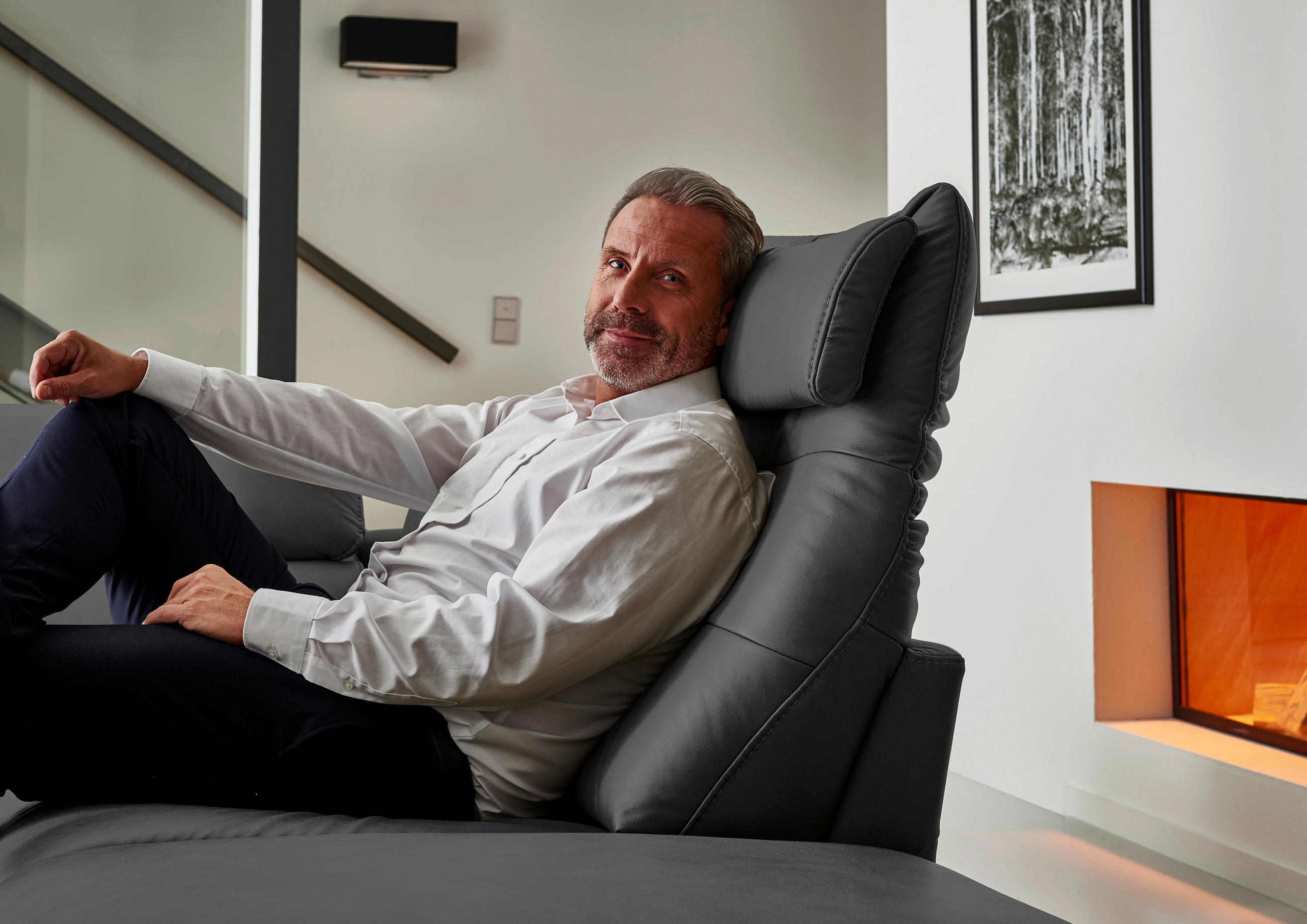 Thumbnail - Hukla Ecksofa Valdera, Schwarz, Leder, Echtleder, Semi-Anilinleder, 3-Sitzer, L-Form, 280x246 cm, Goldenes M, Made in EU...