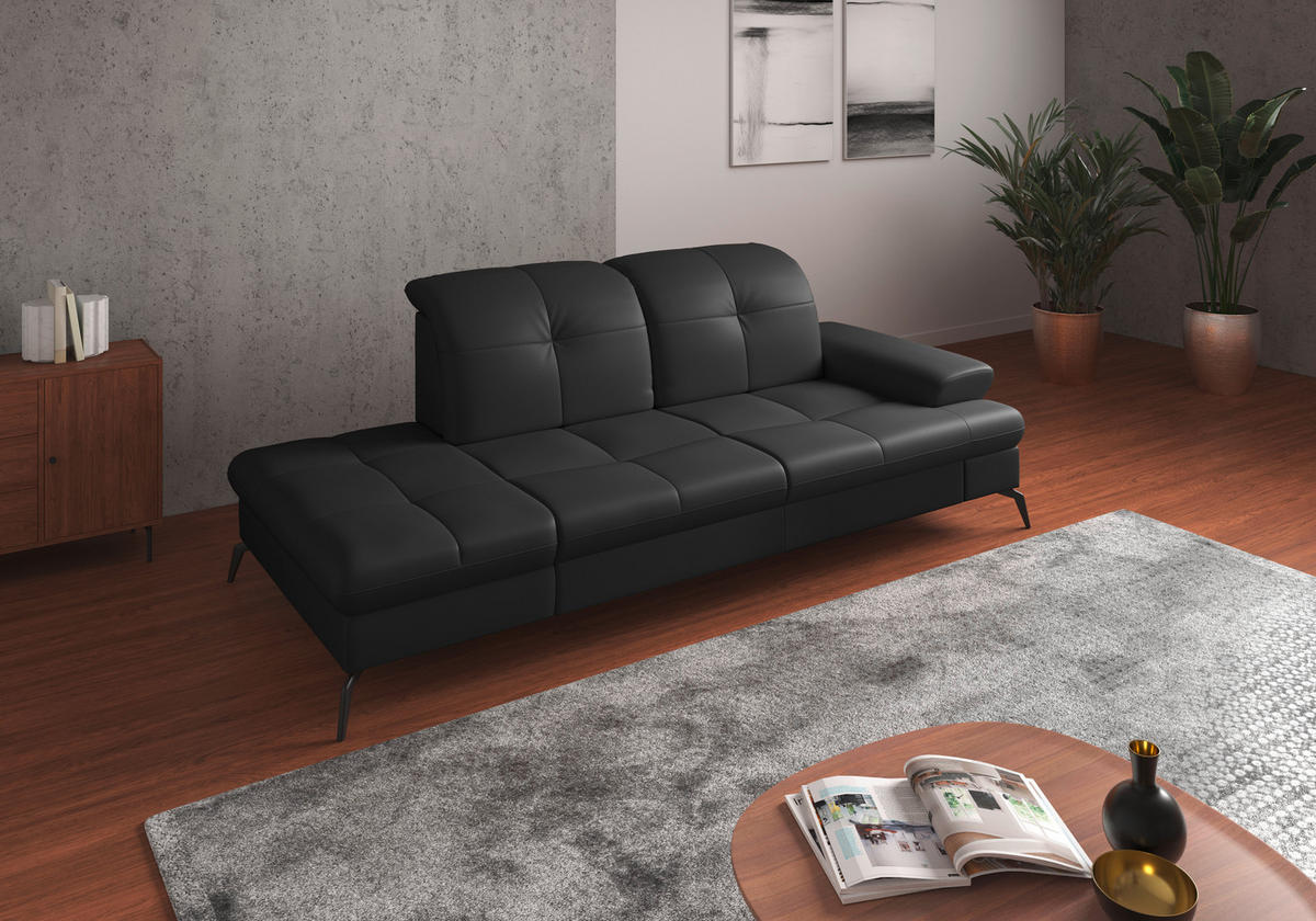 RÉCAMIERE in Echtleder Schwarz  - Schwarz, Konventionell, Leder/Metall (231/90/122cm) - Sit & More