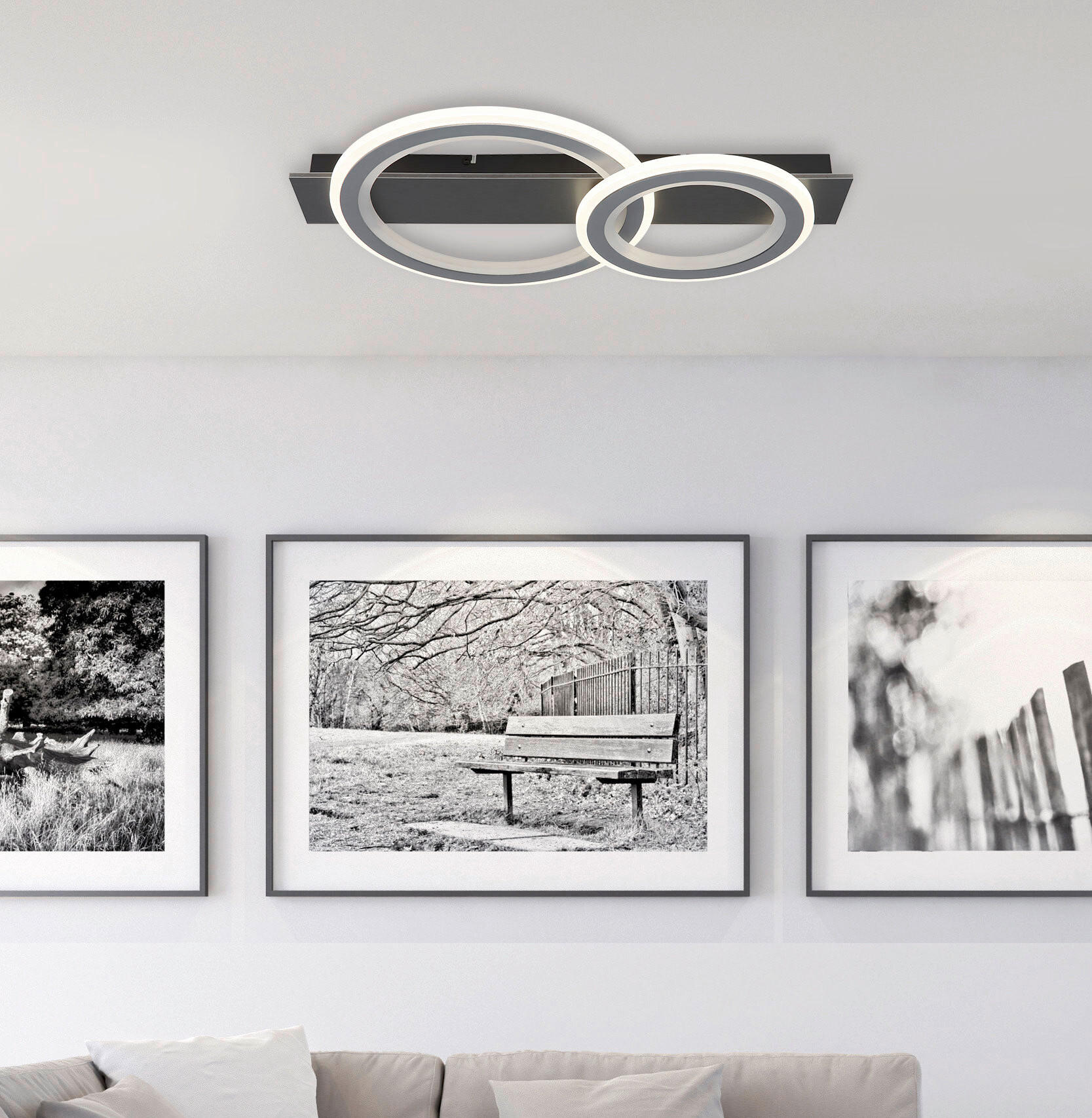 LED-DECKENLEUCHTE 63/37/8 cm   - Opal/Hellgrau, Design, Kunststoff/Metall (63/37/8cm) - Globo