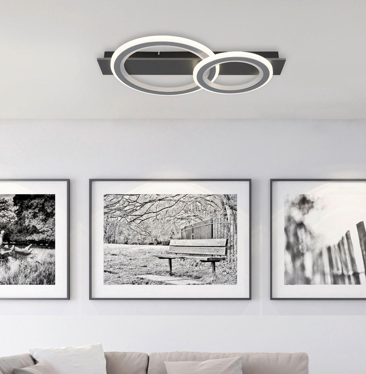 LED-DECKENLEUCHTE 63/37/8 cm   - Opal/Hellgrau, Design, Kunststoff/Metall (63/37/8cm) - Globo