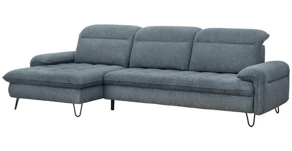 ECKSOFA in Chenille Blaugrau  - Blaugrau/Schwarz, LIFESTYLE, Textil/Metall (180/310cm) - Valnatura