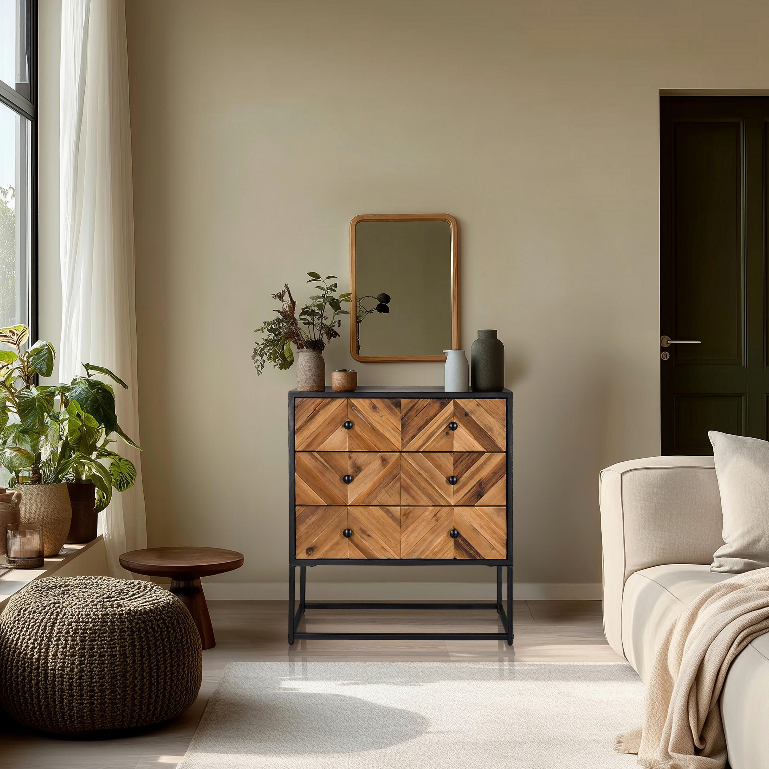 SIDEBOARD in 63/70,5/32 cm - Dunkelbraun/Schwarz, MODERN, Holz/Metall (63/70,5/32cm) - MID.YOU