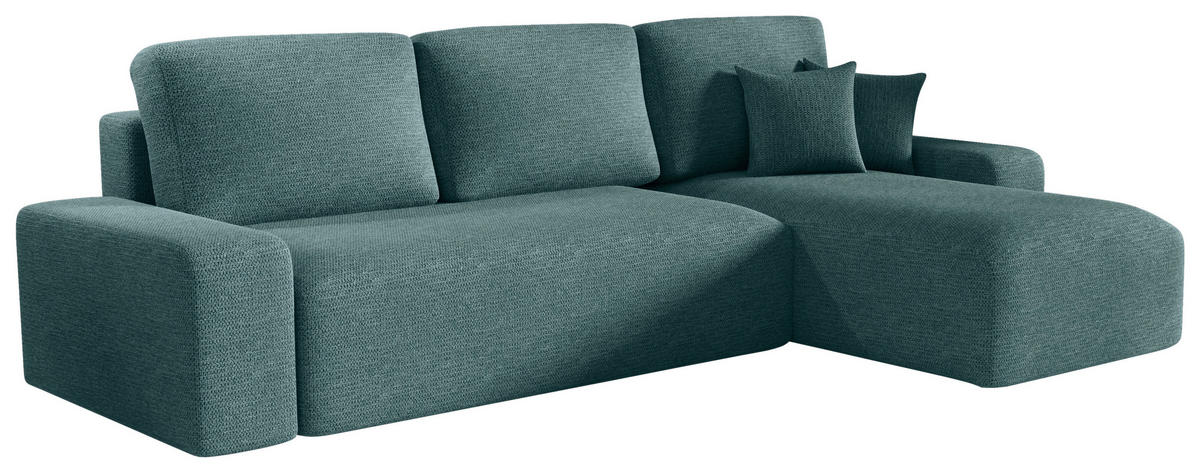 ECKSOFA Grau Bouclé Zierkissen, Rückenkissen, Bettkasten, Schlaffunktion, Rücken echt, Stauraum  - Schwarz/Grau, MODERN, Kunststoff/Textil (248/143cm) - Xora