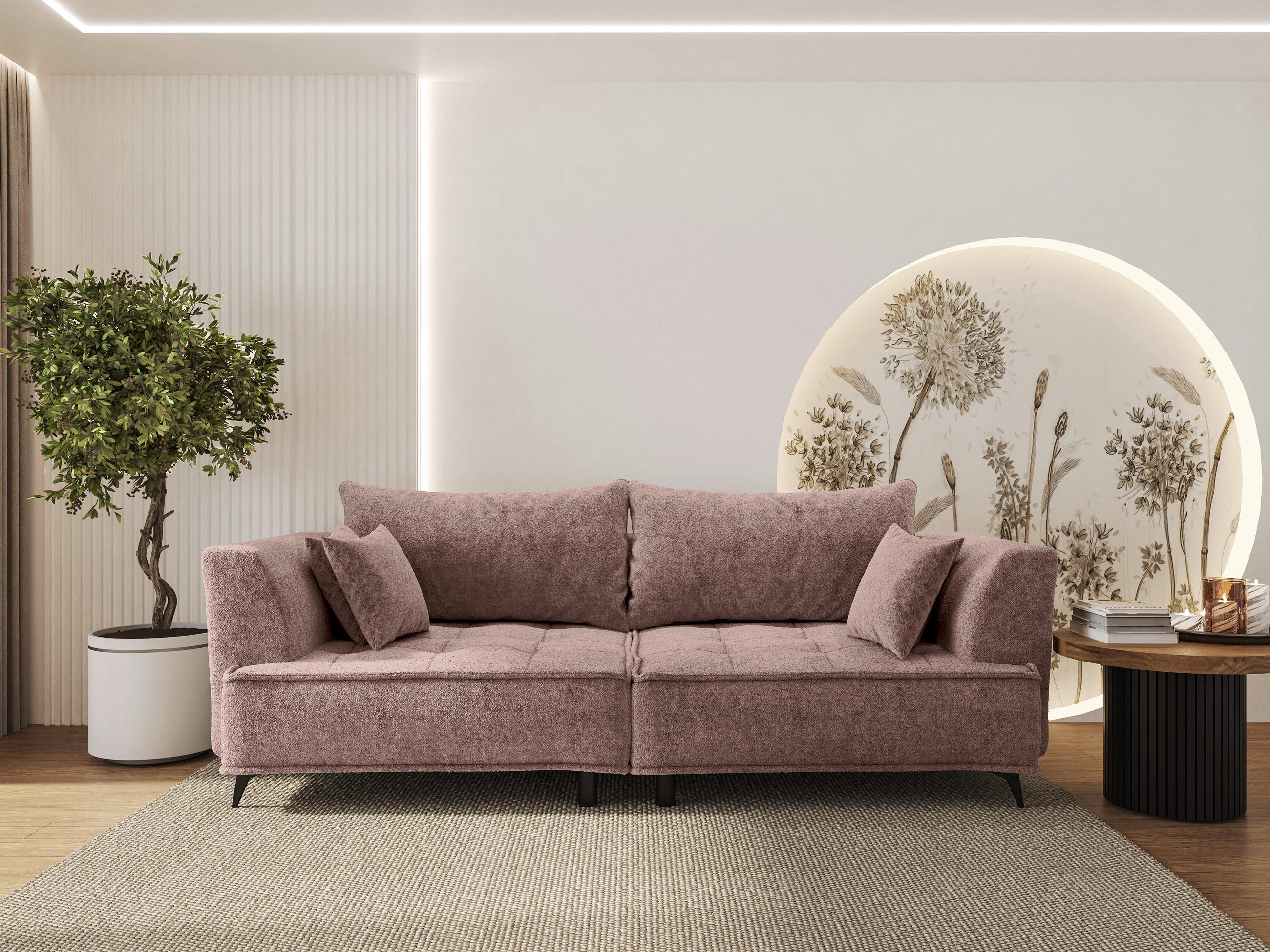 BIGSOFA Chenille Altrosa  - Schwarz/Altrosa, Design, Textil/Metall (250/90/120cm) - home24