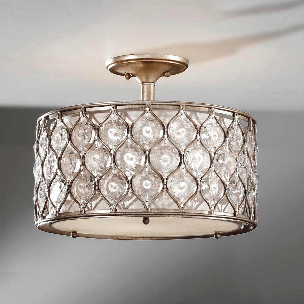 DECKENLEUCHTE  40.6/31.8 cm    - Silberfarben, Konventionell, Glas/Textil (40.6/31.8cm) - Elstead Lighting