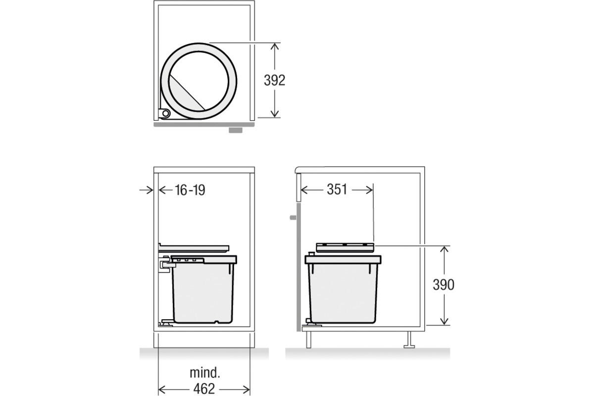 EINBAUABFALLSAMMLER 35 l  Kunststoff  - Grau, Basics, Kunststoff (39,2/39/39cm) - HKT