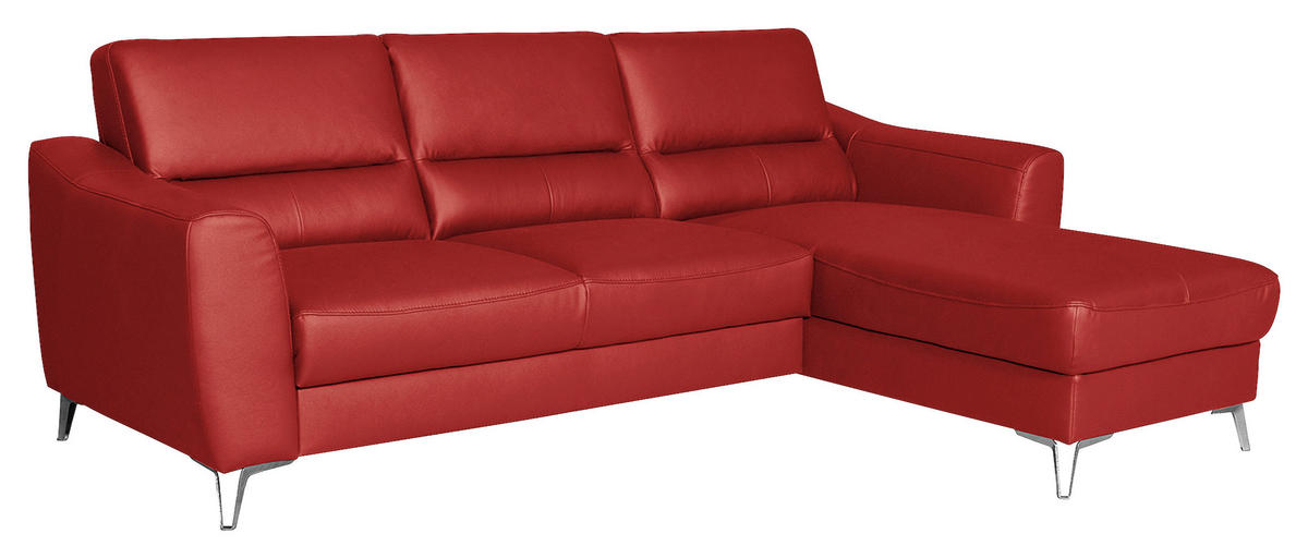 ECKSOFA Rot Echtleder Lederlook Rücken echt  - Chromfarben/Rot, Design, Leder/Textil (241/168cm) - Livetastic