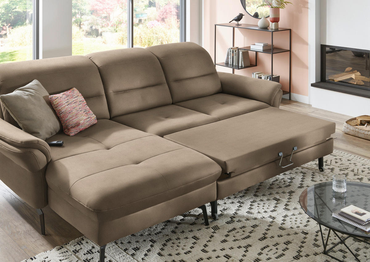 ECKSOFA in Flachgewebe Greige  - Greige/Schwarz, Konventionell, Textil/Metall (181/260cm) - Beldomo Speed