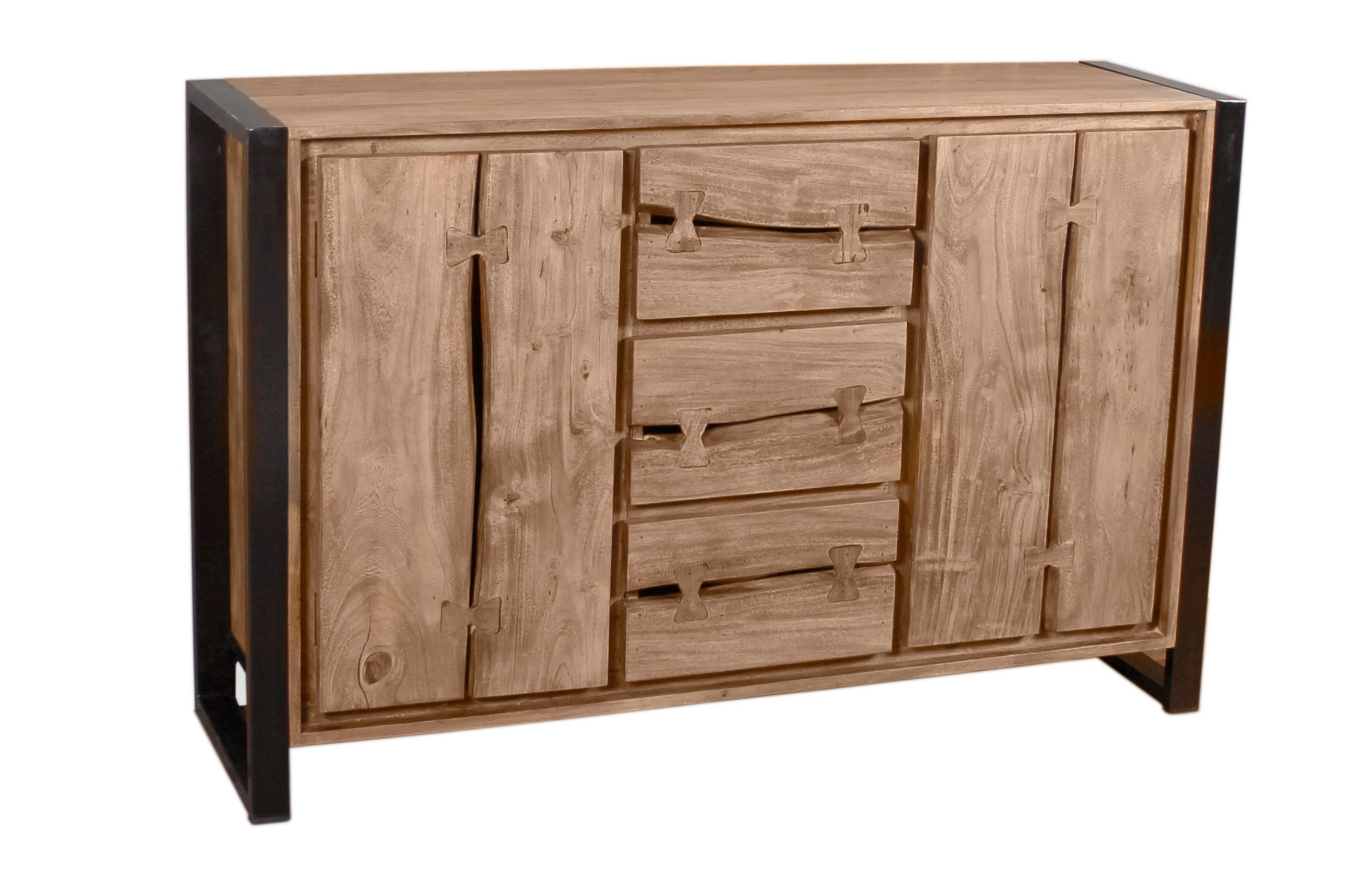 SIDEBOARD  140/90/40 cm 3 Schublade(n)  - Schwarz/Naturfarben, Design, Holz/Metall (140/90/40cm) - MID.YOU