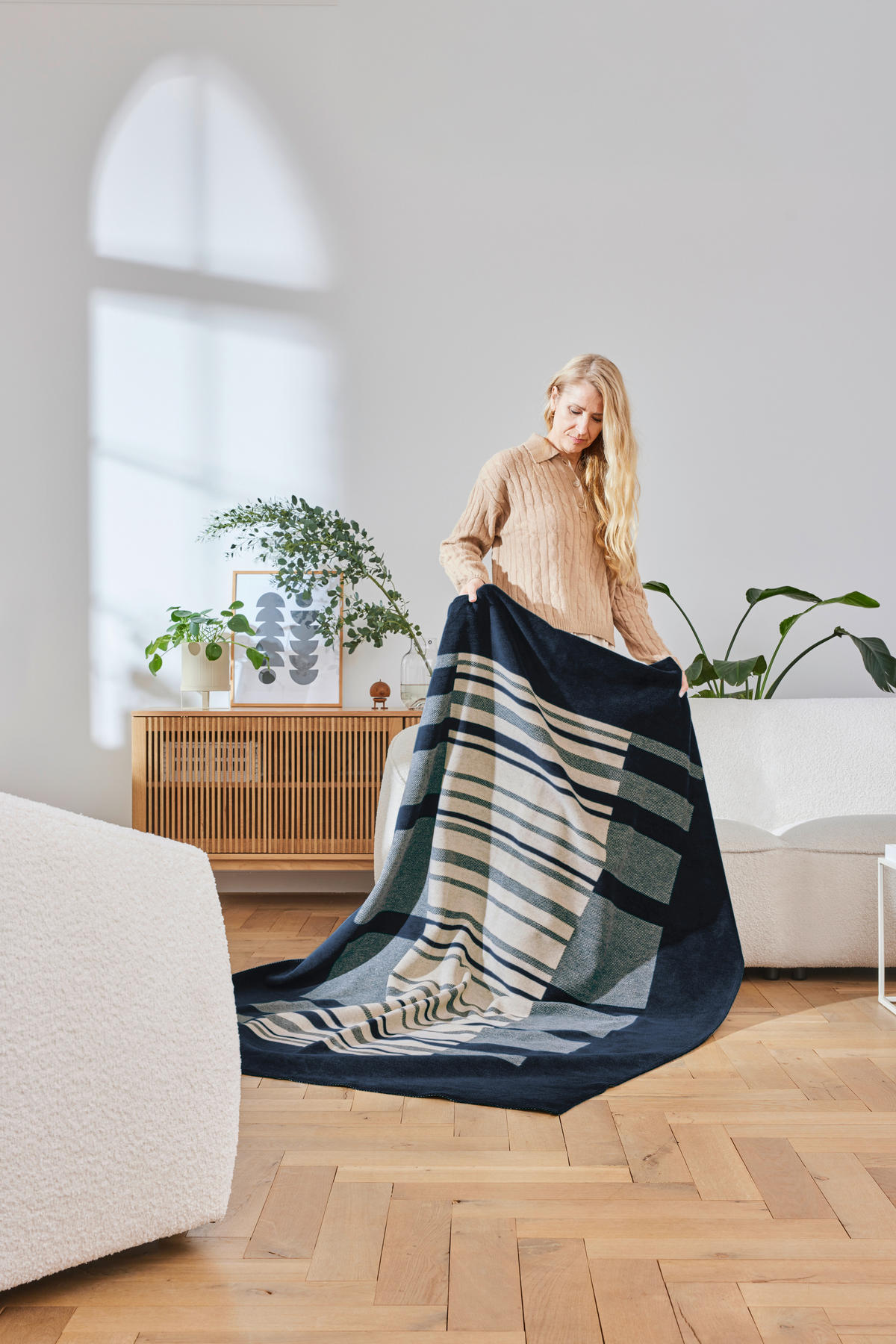 TAKARÓ 150/200 cm  - natúr színű/kék, Basics, textil (150/200cm) - Novel