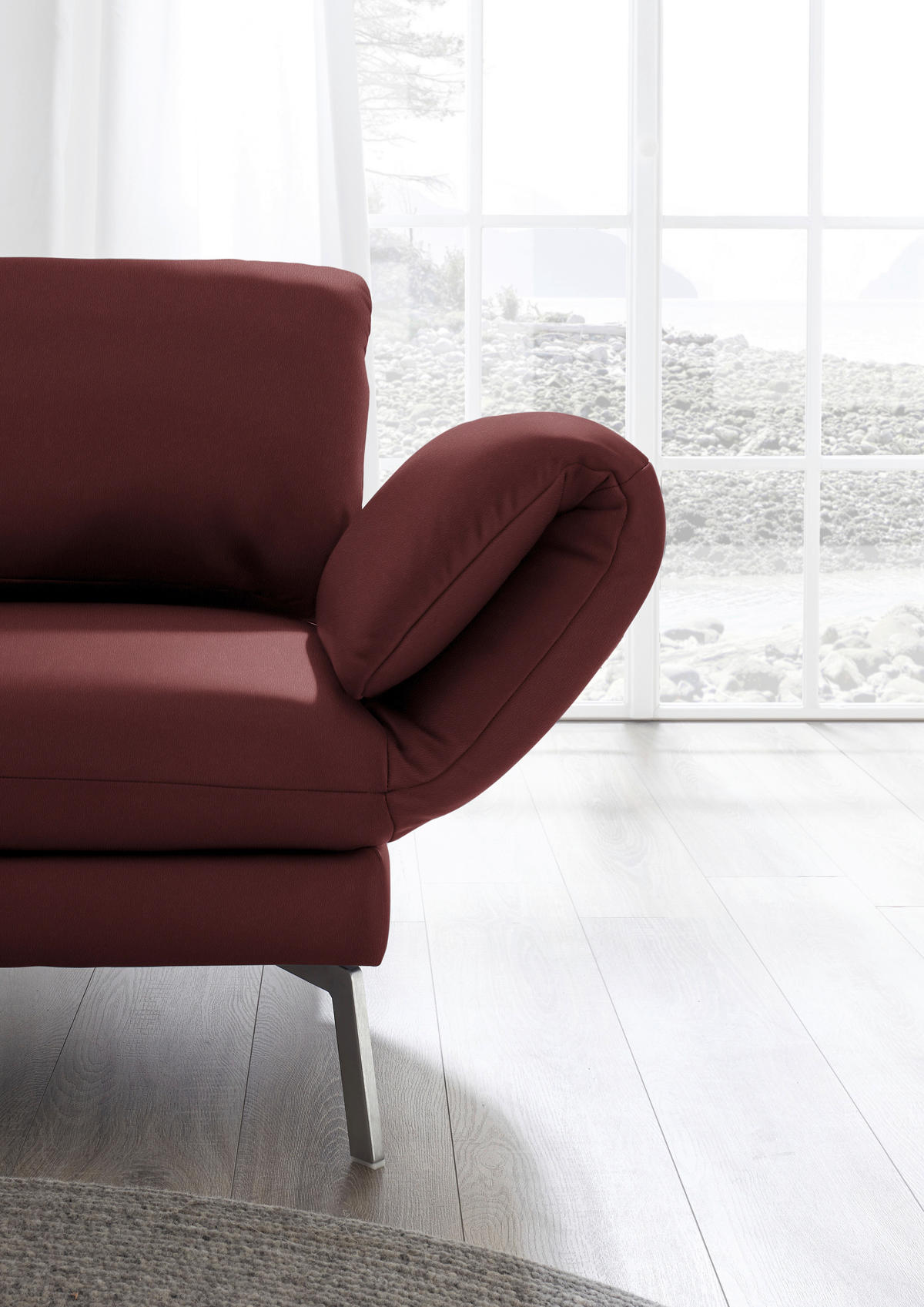 RÉCAMIERE in Echtleder Rot  - Chromfarben/Rot, Design, Leder/Metall (209/85-109/95-16cm) - Dieter Knoll