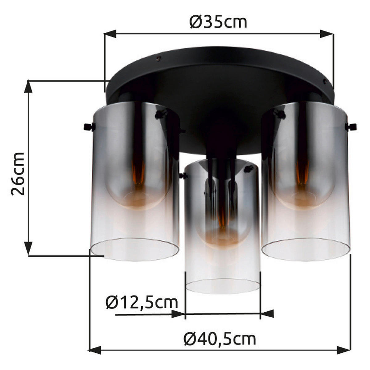 DECKENLEUCHTE  40,5/26 cm    - Klar/Schwarz, Basics, Glas/Metall (40,5/26cm) - Globo
