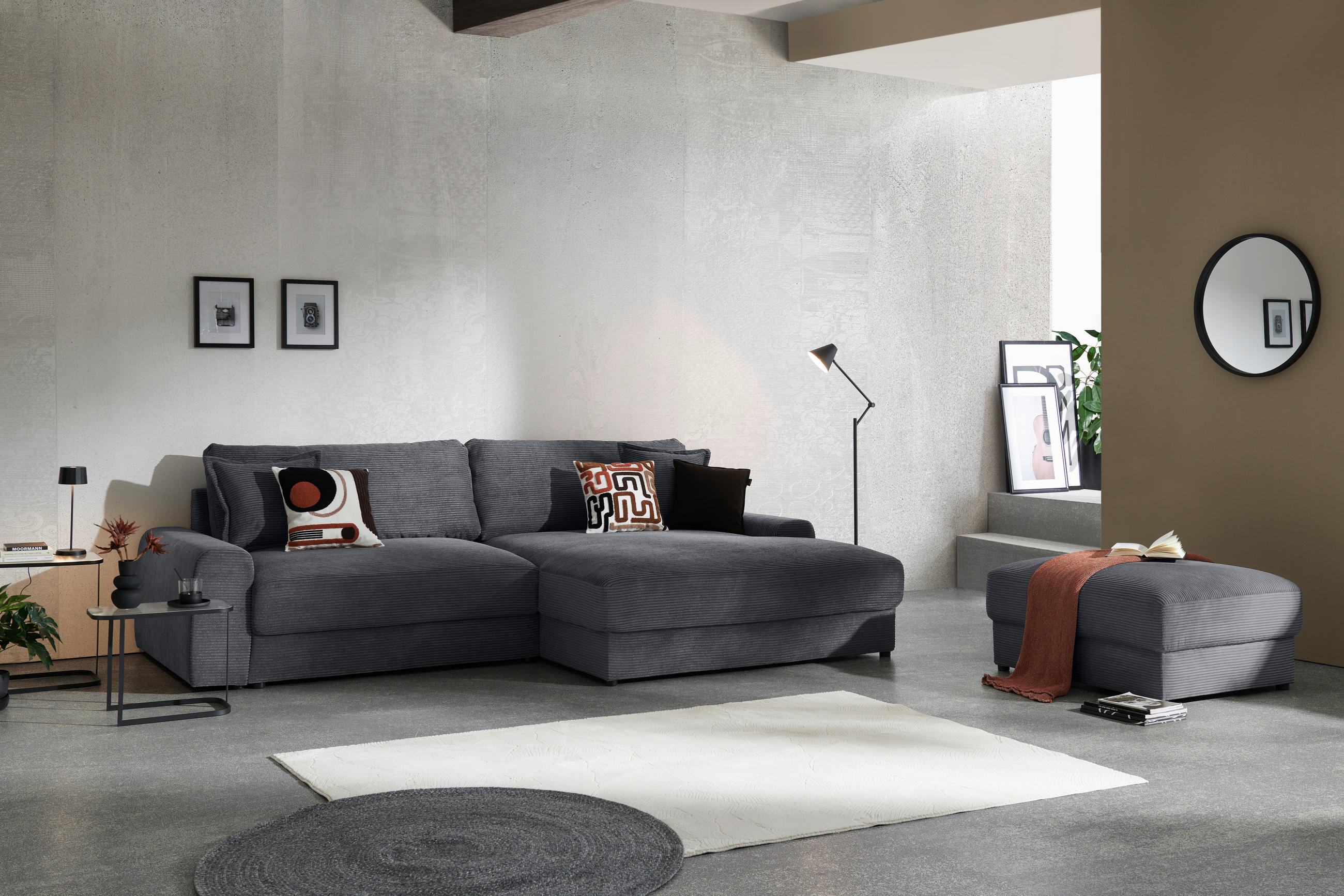 ECKSOFA Graphitfarben Cord - Schwarz/Graphitfarben, MODERN, Kunststoff/Textil (300/180cm) - Carryhome