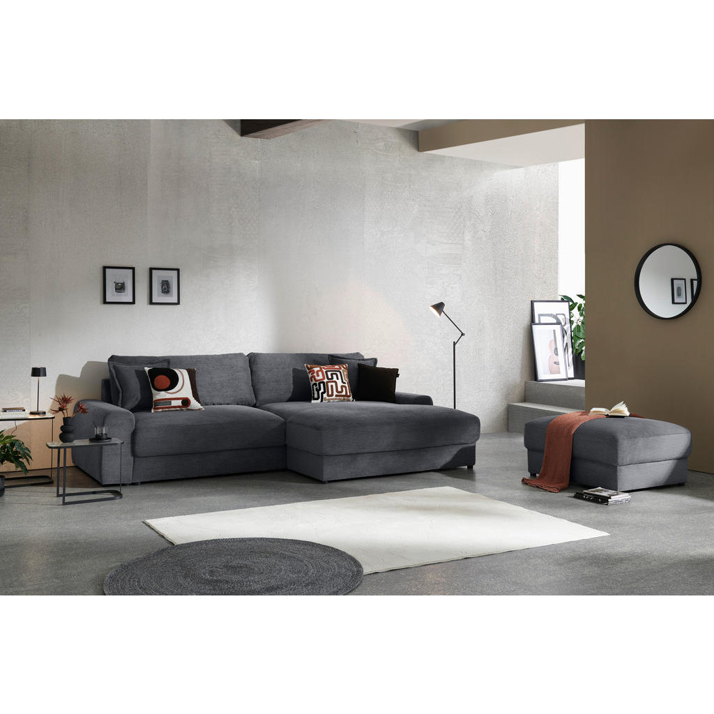 Thumbnail - Carryhome Ecksofa, Graphit, Textil, 3-Sitzer, Füllung: Schaumstoff,Hohlfaser, Ottomane rechts, L-Form, 300x180 cm, Rücke...