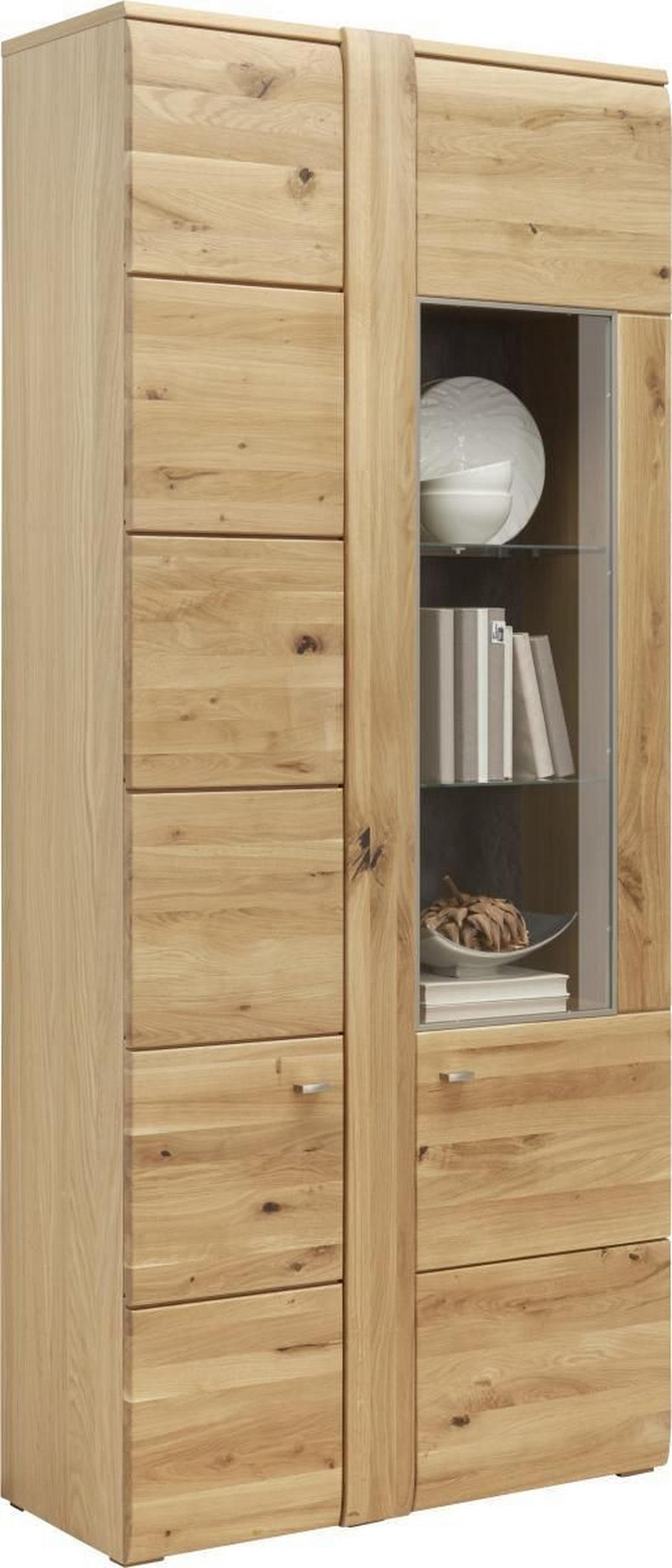 VITRINE in furniert, massiv Eiche Eichefarben, Schieferfarben  - Schieferfarben/Eichefarben, KONVENTIONELL, Glas/Holz (89/205/38cm) - Voleo