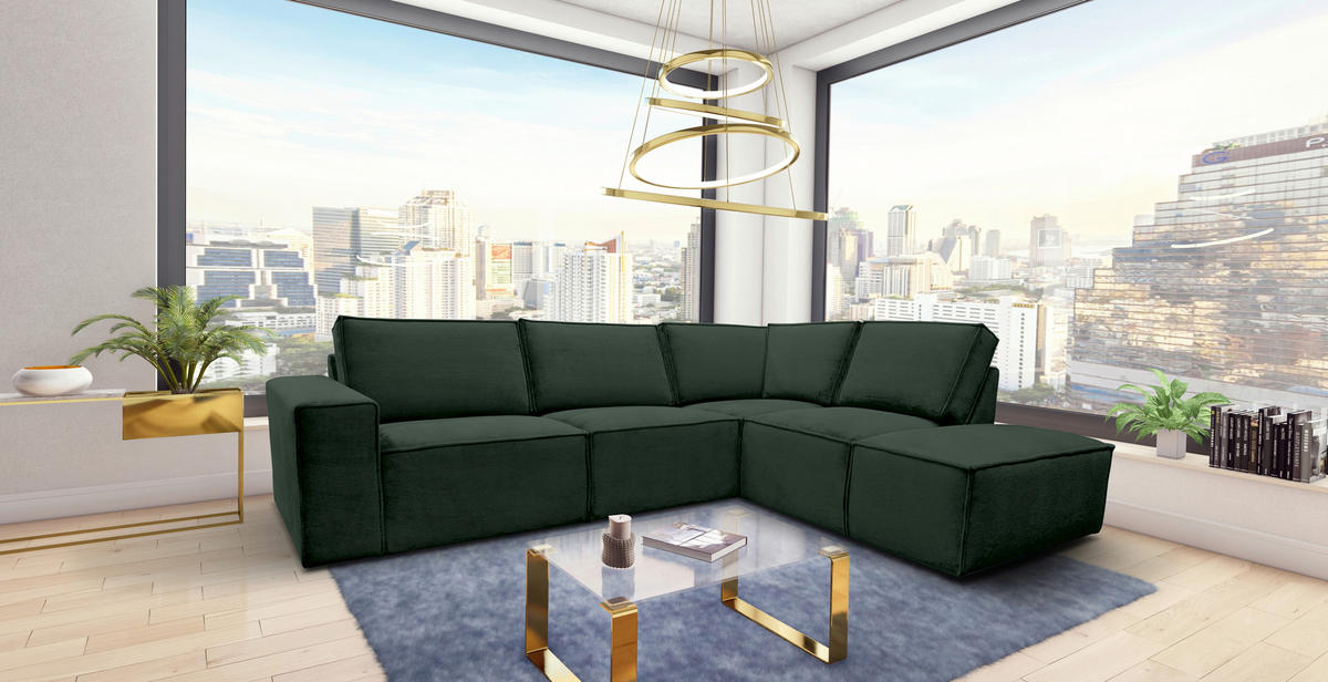 ECKSOFA Dunkelgrün Chenille  - Dunkelgrün/Schwarz, KONVENTIONELL, Kunststoff/Textil (275/212cm) - Carryhome