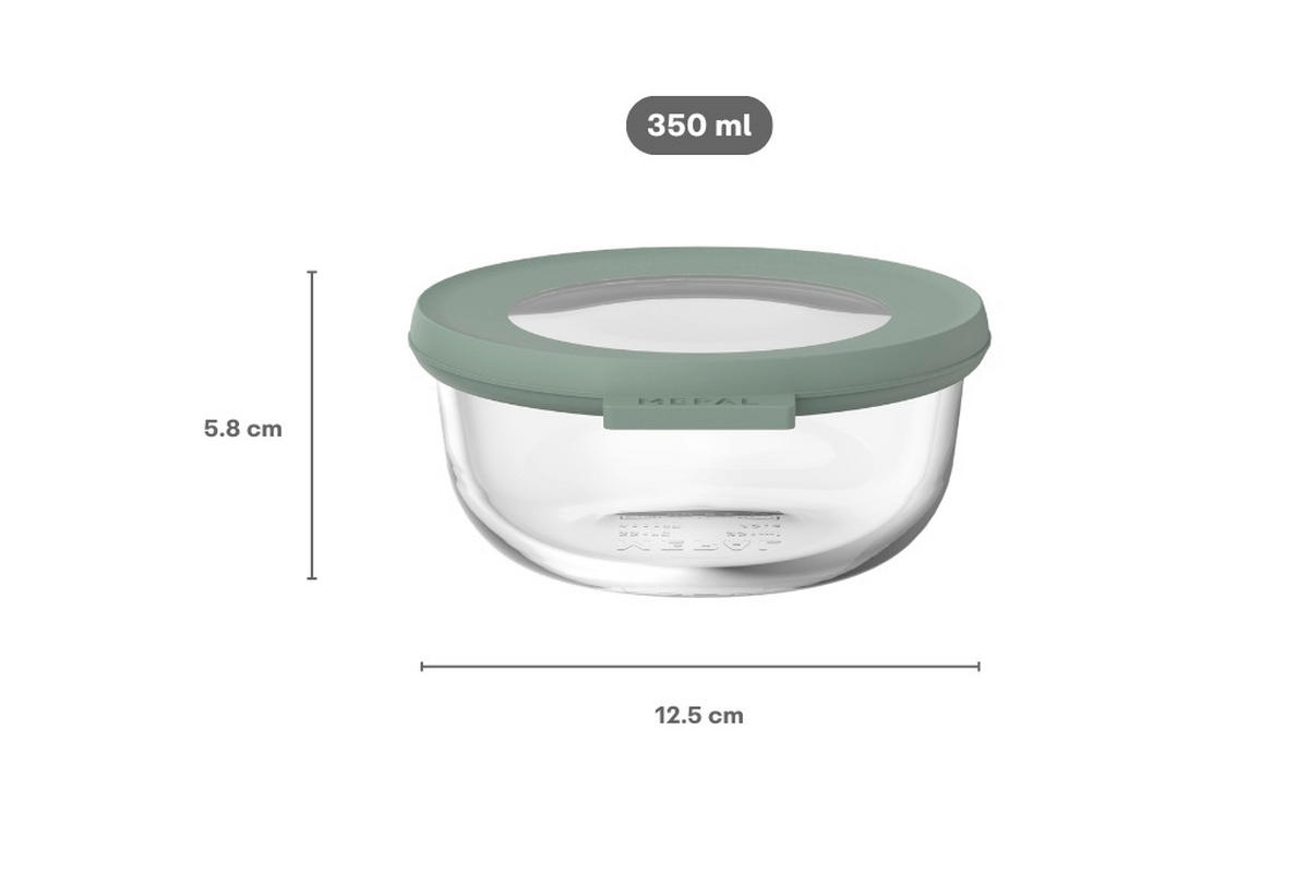 FRISCHHALTEDOSE Cirqula 0,350 L  - Klar/Salbeigrün, KONVENTIONELL, Glas/Kunststoff (12,5/5,8/13,5cm) - Mepal
