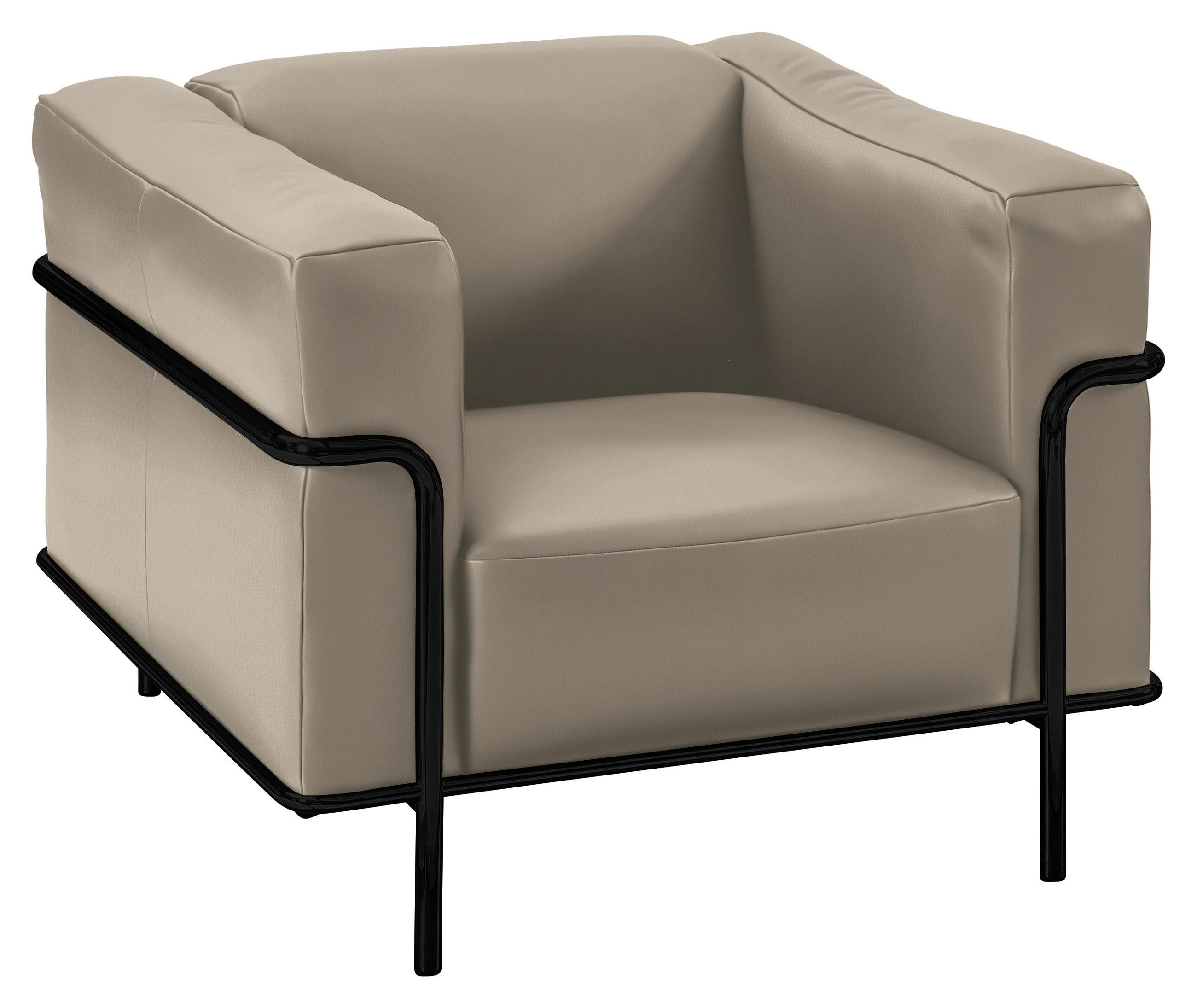SESSEL in Echtleder Beige  - Beige/Schwarz, Design, Leder/Metall (91/67/96cm) - Johann Jakob