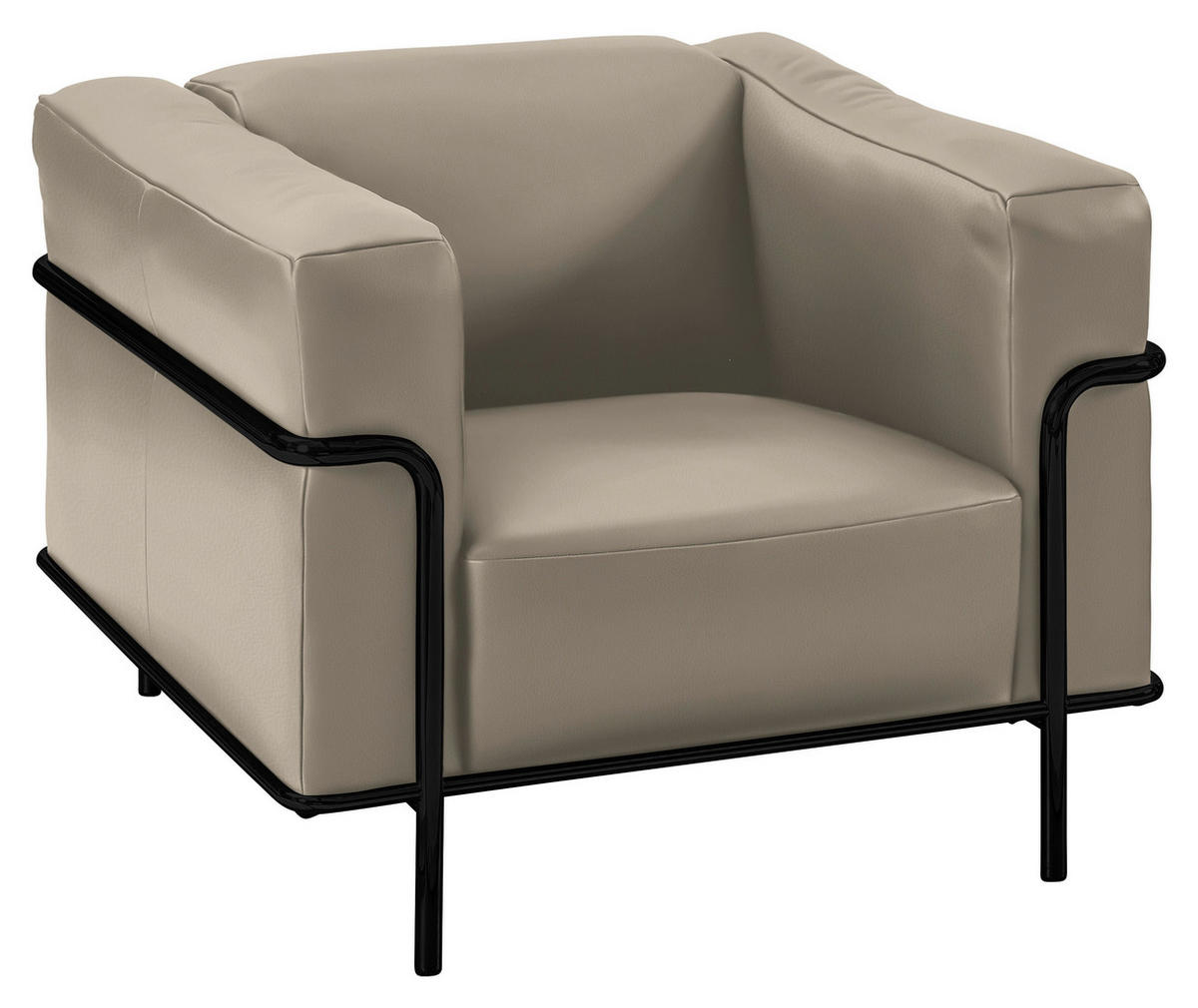 SESSEL in Echtleder Beige  - Beige/Schwarz, Design, Leder/Metall (91/67/96cm) - Johann Jakob