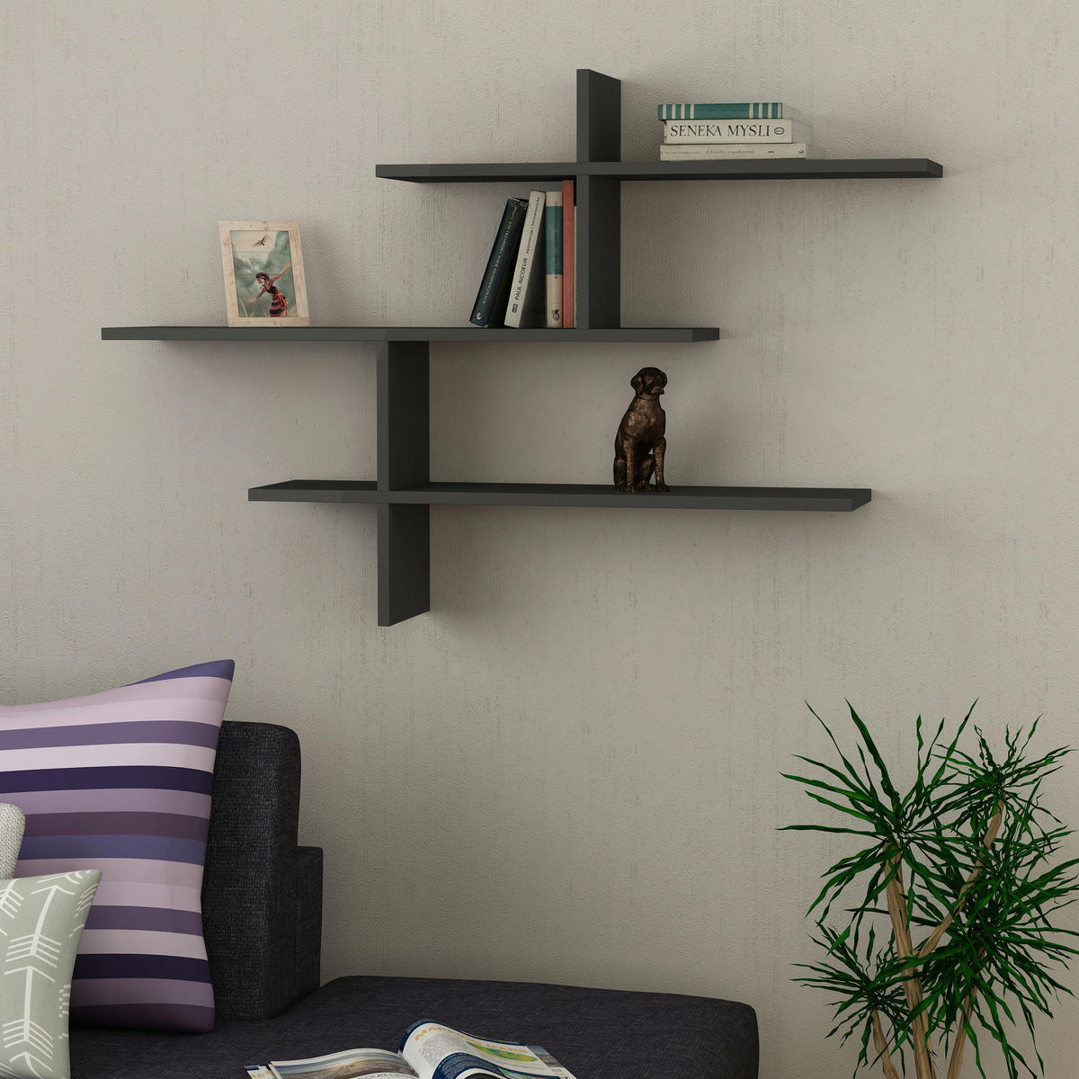 WANDREGAL 123/81/22 cm  - Anthrazit, Design, Holzwerkstoff (123/81/22cm) - Livetastic