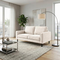 2-SITZER-SOFA  in Cord Creme Modern  - Creme/Schwarz, Design, Textil/Metall (148/85/92cm) - Livetastic