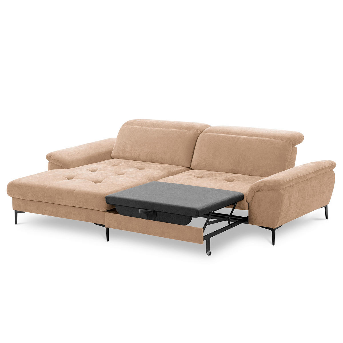 ECKSOFA 195/268 cm PRADO in Webstoff Rotbraun Bettkasten, Kopfteilverstellung, Sitztiefenverstellung  195/268 cm  - Rotbraun/Schwarz, Design, Textil/Metall (195/268cm) - Livetastic