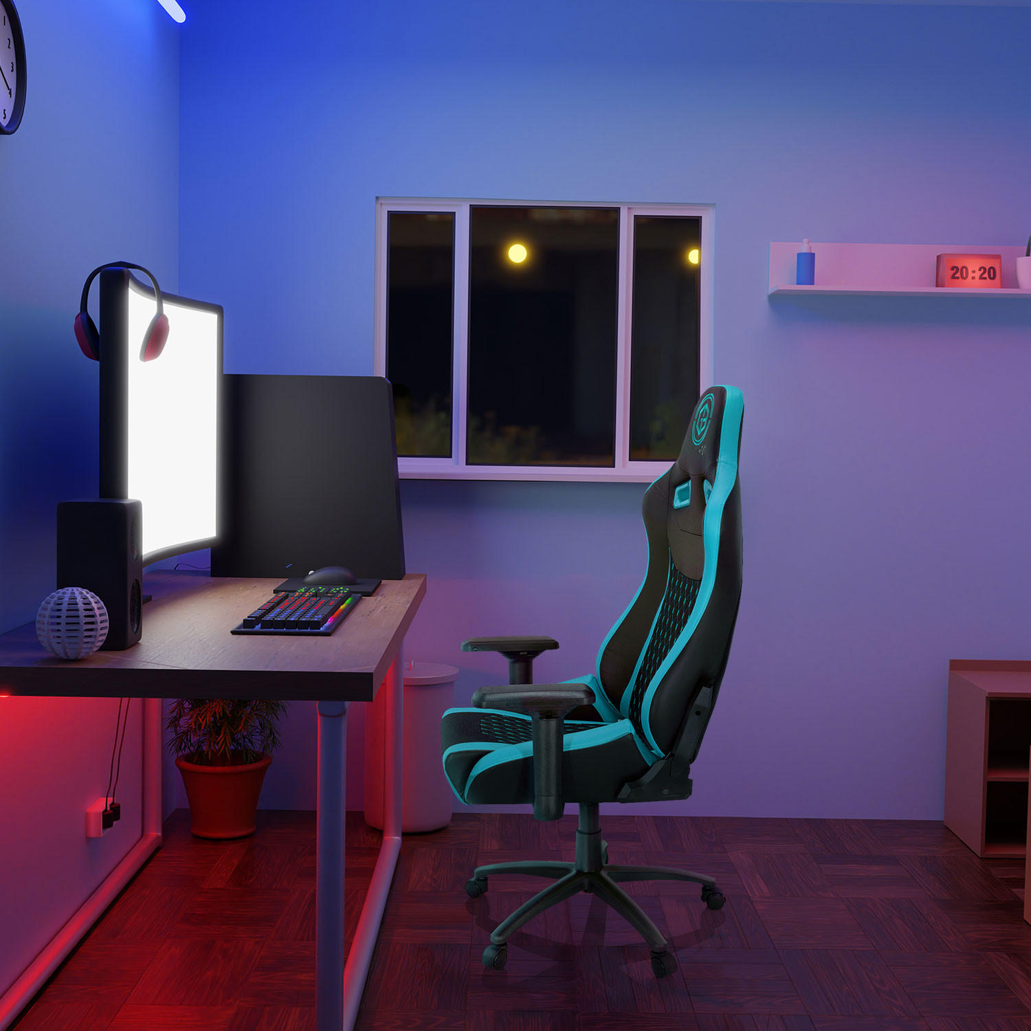 GAMING STOL tekstil črna, turkizna - turkizna/črna, Moderno, kovina/umetna masa (74/137/66cm) - MID.YOU